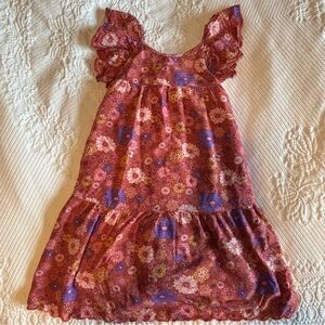 Vignette Floral Pink and Purple Flutter Sleeve Girls Dress Size 6